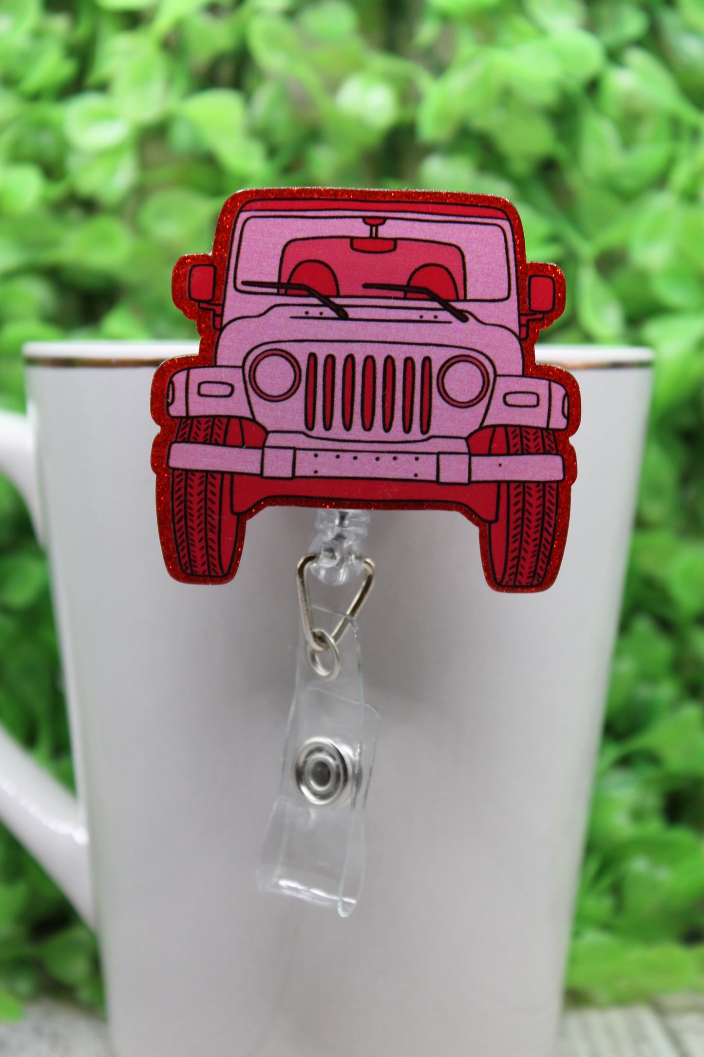 Pink Truck JP • Badge/ID Holder with Alligator Clip