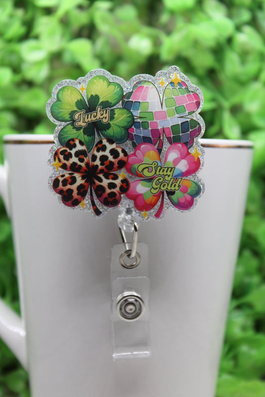 4-Leaf Clover Quad • Badge/ID Holder with Alligator Clip