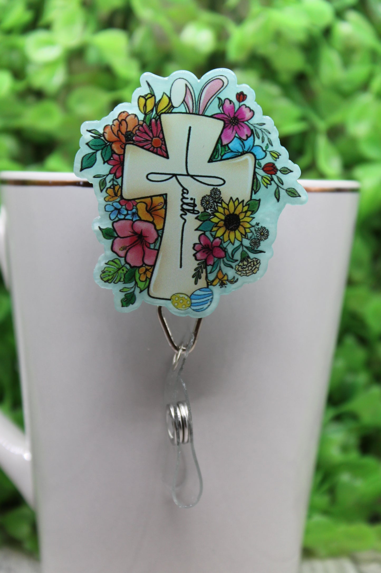 Faith Cross Bunny Ears • Badge/ID Holder with Alligator Clip