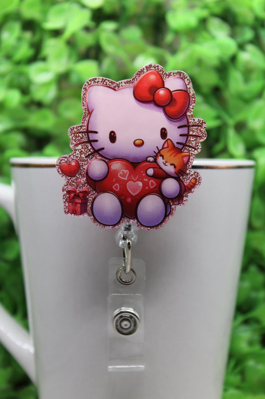 Valentine's Cat and Kitten Heart  • Badge/ID Holder with Alligator Clip