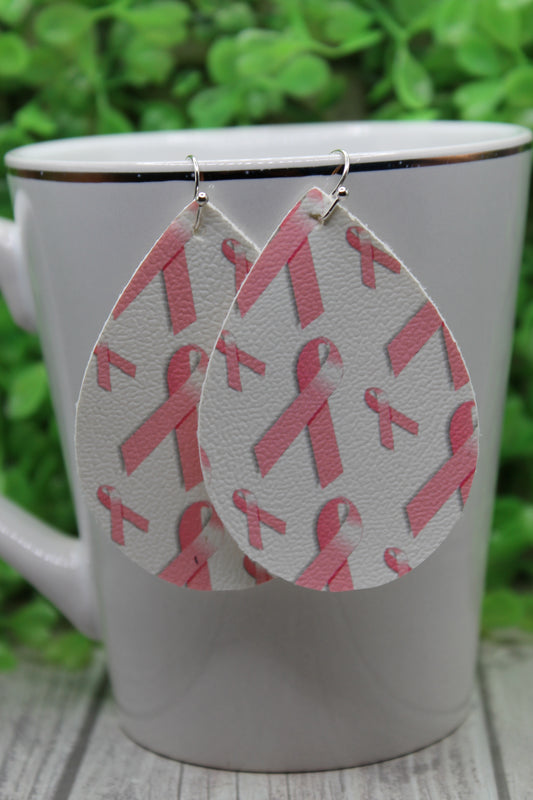 Breast Cancer Awareness • Faux Leather Teardrop Dangle Earrings