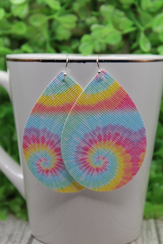 Tie Dye • Faux Leather Teardrop Dangle Earrings