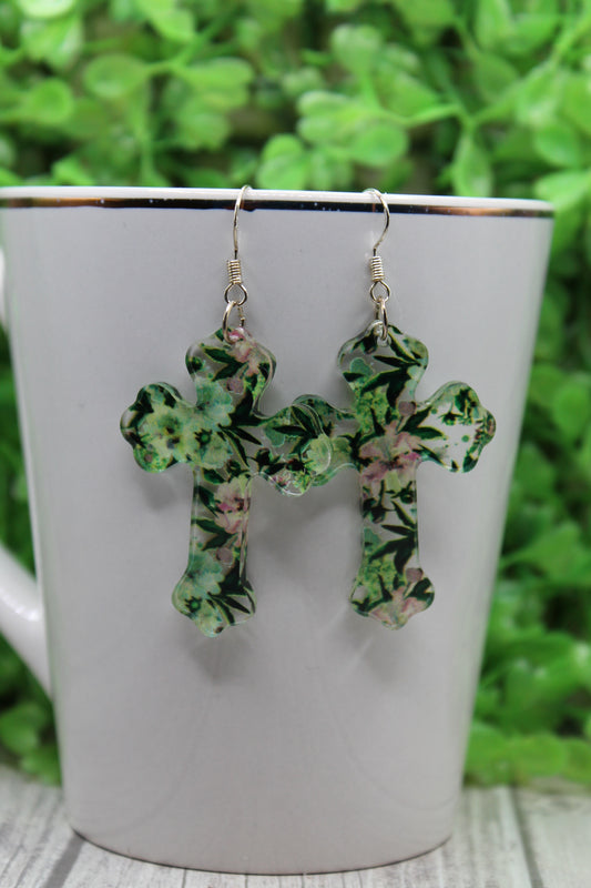 Floral Cross • Dangle Earrings