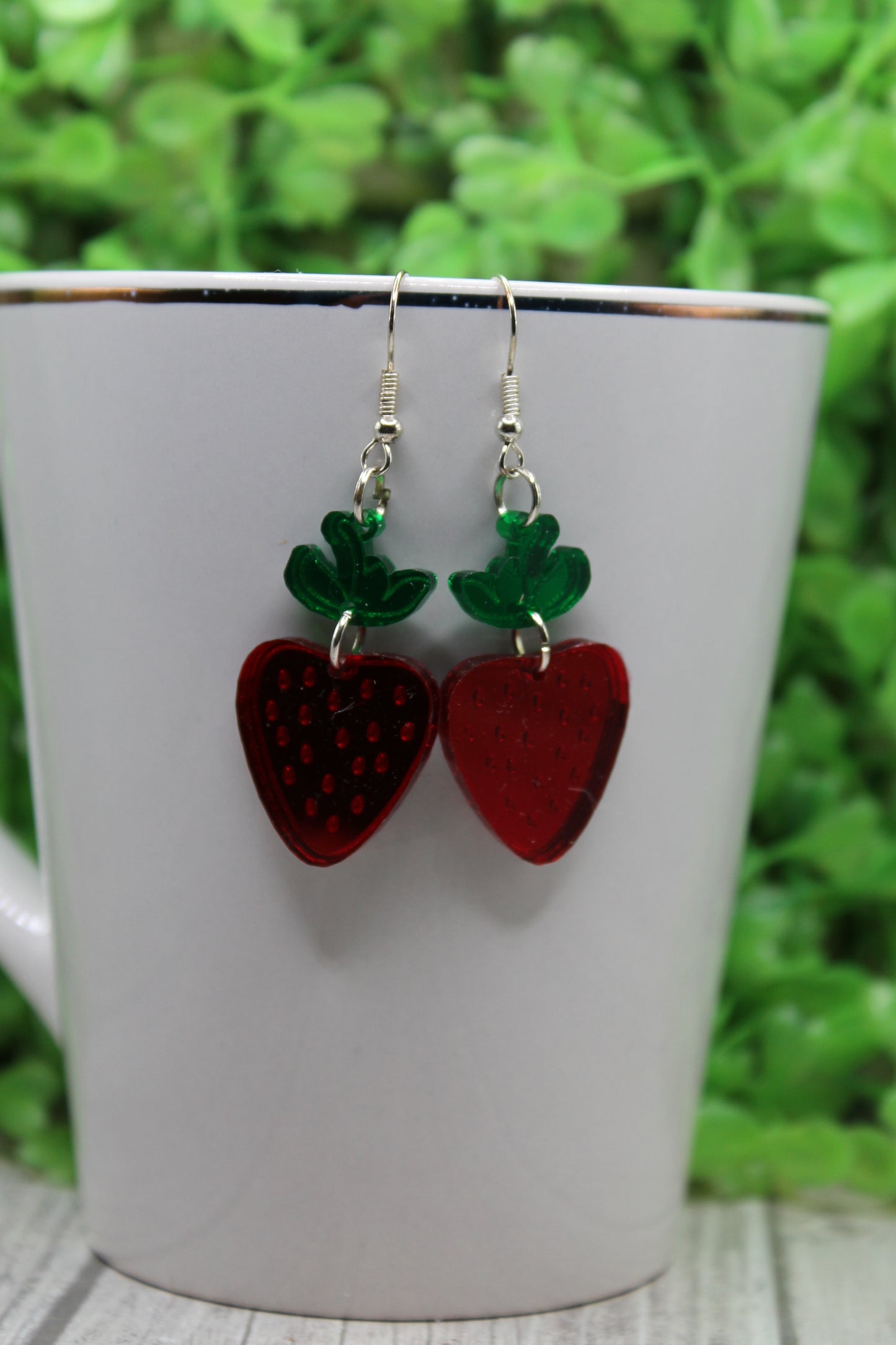 Red Mirrored Strawberries • Dangle Earrings