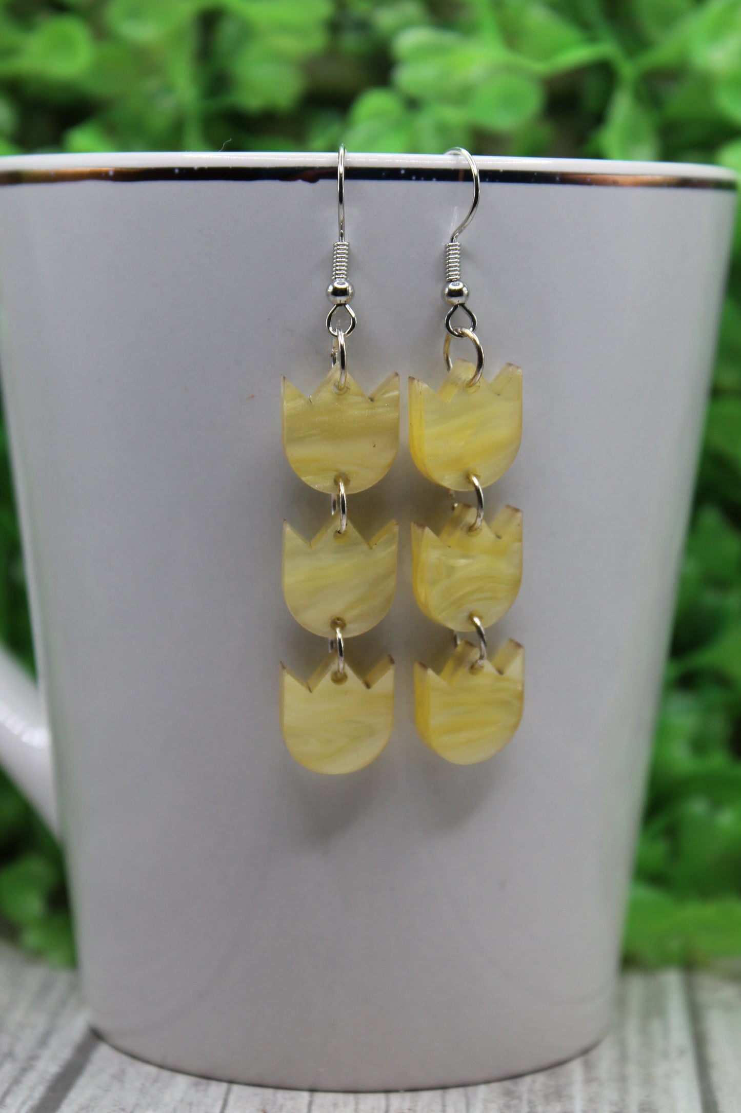 Yellow Shimmer Tulip Trio • Dangle Earrings