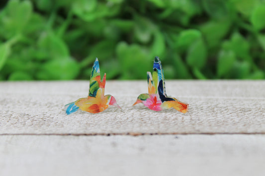 Watercolor Hummingbirds • Stud Earrings