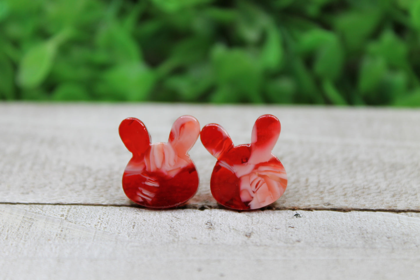 Red Marble Rabbit • Stud Earrings