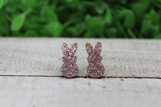 Rose Gold Glitter Peep • Stud Earring