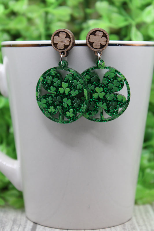 St. Patrick's Clover Circle • Dangle Earrings