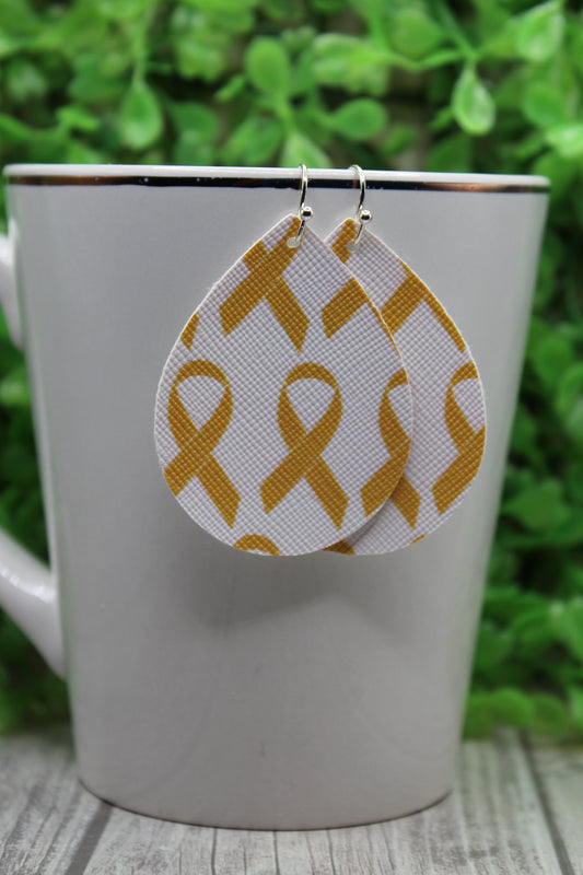 Cancer Awareness • Mini Faux Leather Teardrop Dangle Earrings