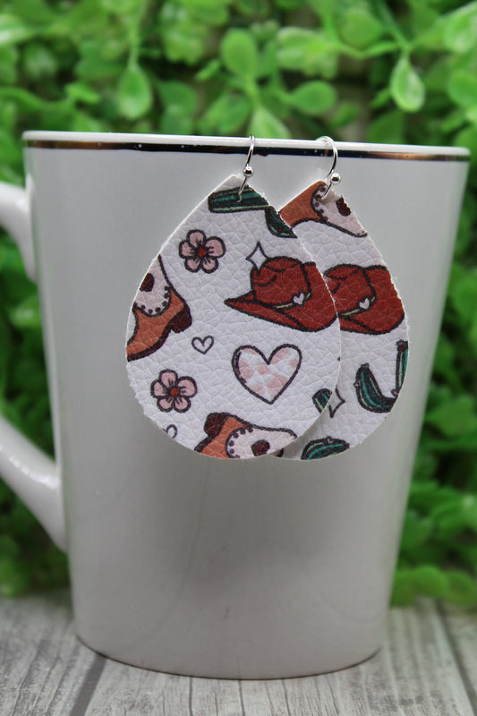 Country-Western • Mini Faux Leather Teardrop Dangle Earrings