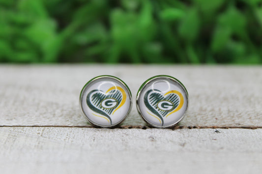 Football, Packers Heart • Stud Earrings