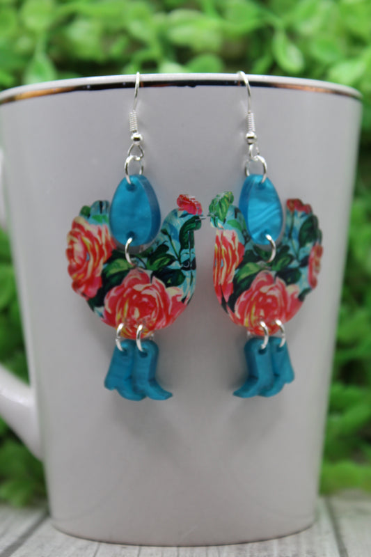 Floral Chickens Dangle Earrings