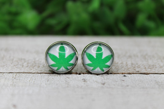 Green Leaf Glass Stud Earrings
