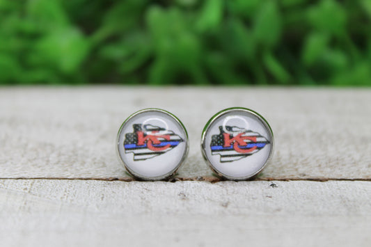 Football KC Blue Line Flag Arrow Glass Stud Earrings