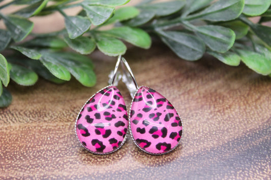 Pink Leopard • Teardrop French Lever Earrings