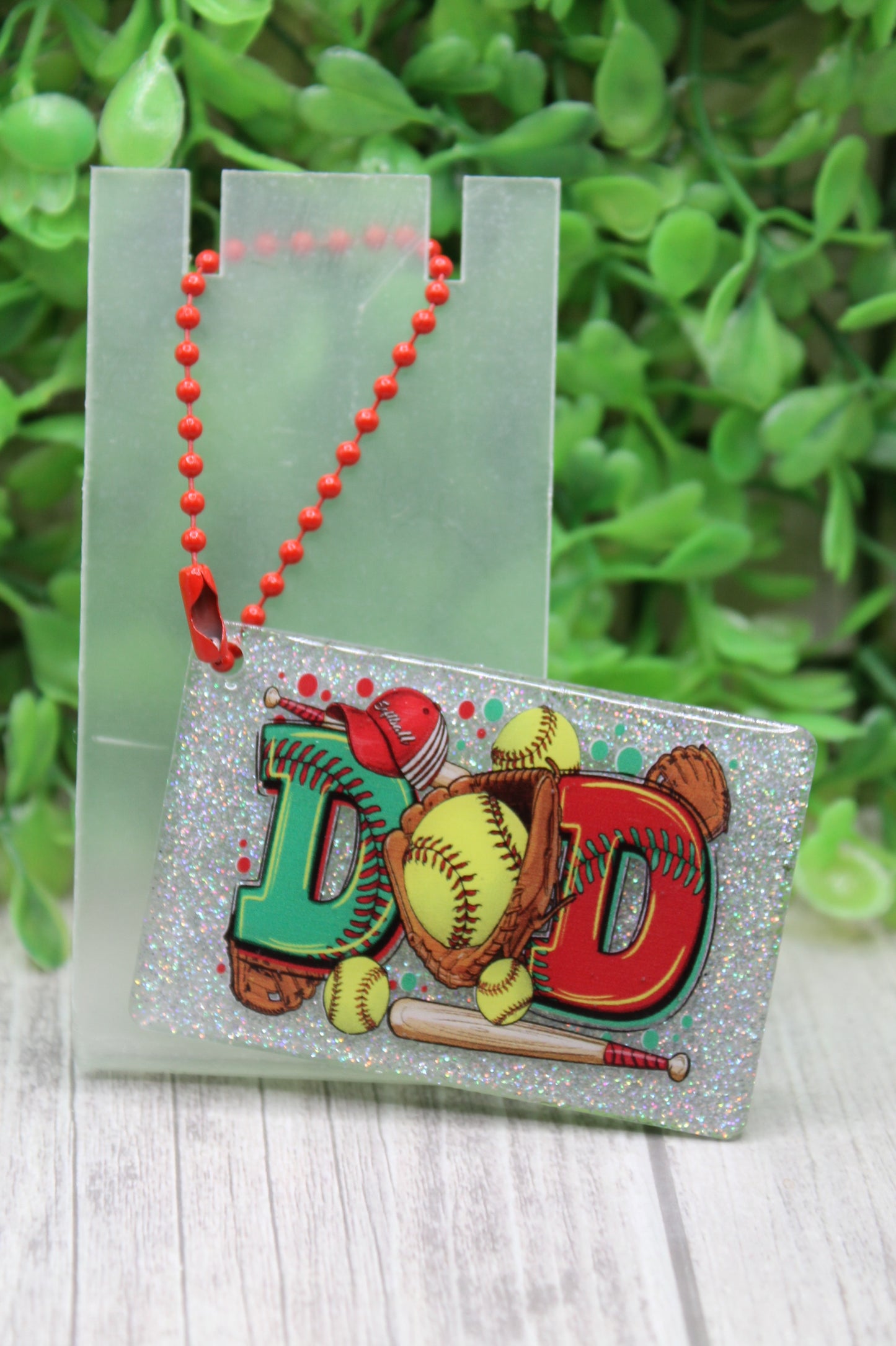 Softball DAD on Silver Acrylic Keychain