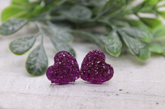 Purple Druzy Hearts Valentine's Day • Stud Earrings