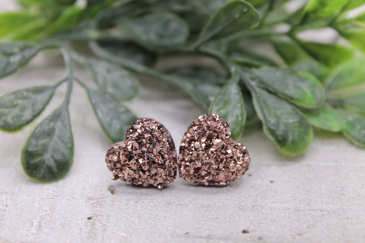 Rose Gold Druzy Hearts Valentine's Day • Stud Earrings