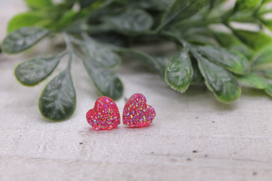 Pink "Mini" Druzy Hearts Valentine's Day • Stud Earrings