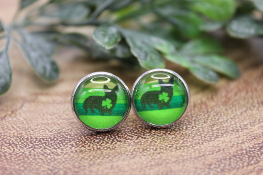 St. Patrick's Day Corgi on Green • Stud Earrings