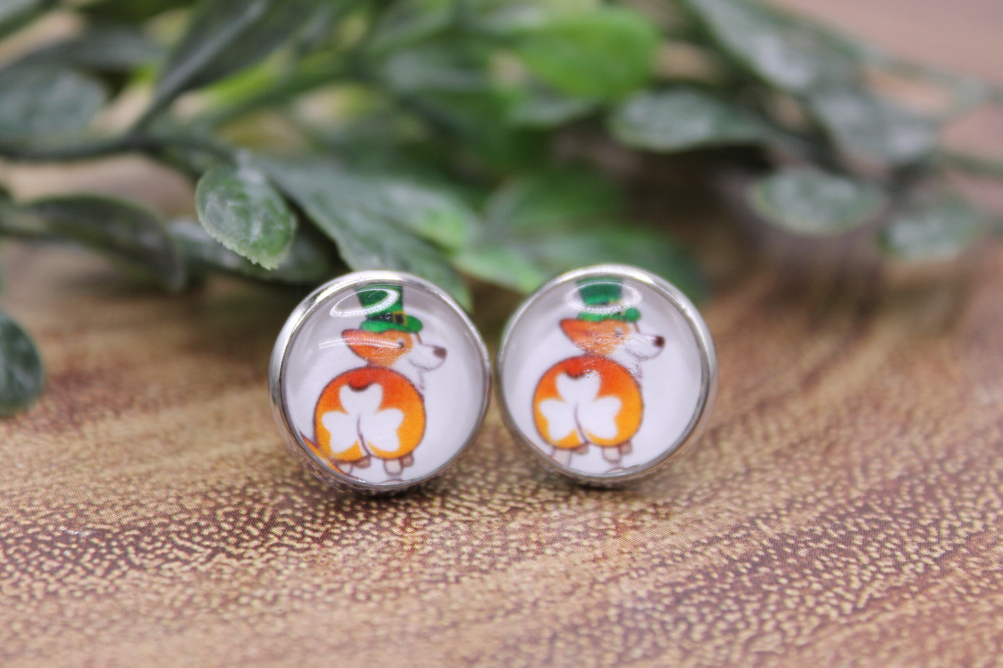 St. Patrick's Day Corgi • Stud Earrings