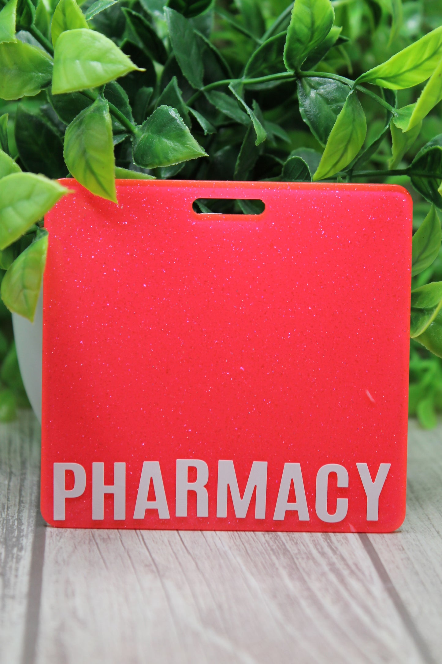 Pharmacy Neon Pink Glitter Square Badge Buddy
