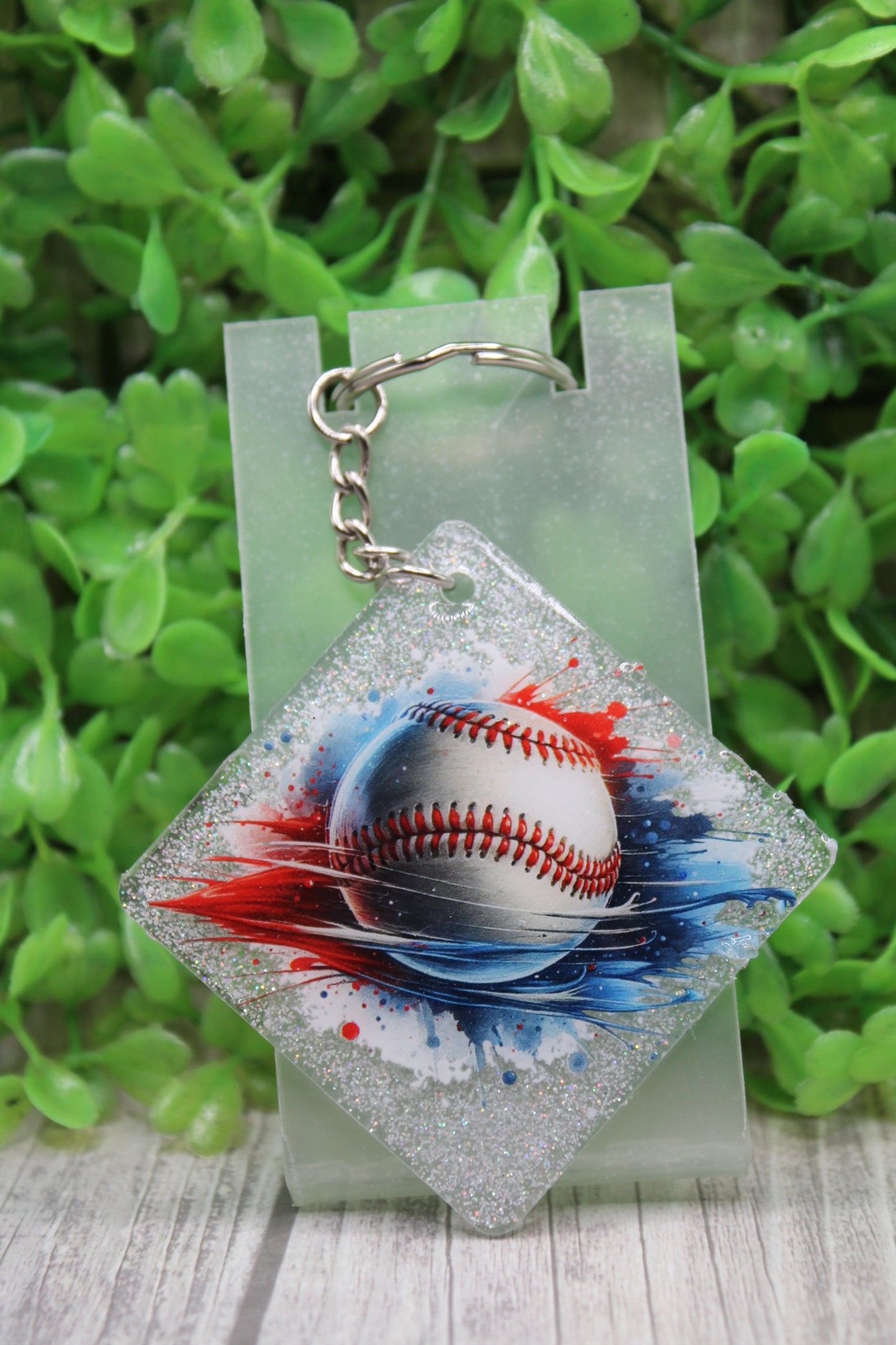 Baseball Splatter Blue and Red Acrylic Keychain
