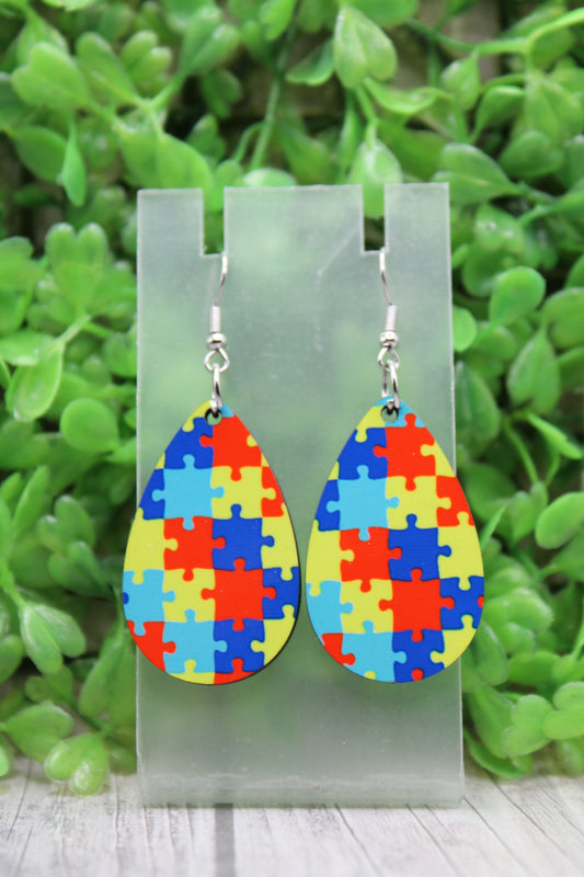 Autism Awareness Teardrop Dangle Earrings