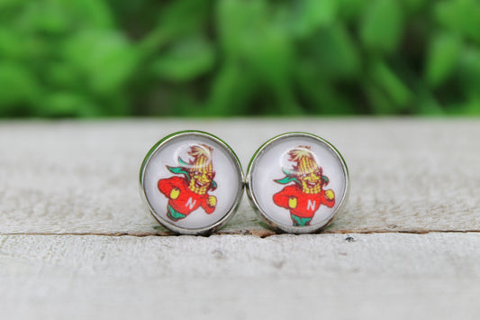 Nebraska Corn Mascot Glass Stud Earrings