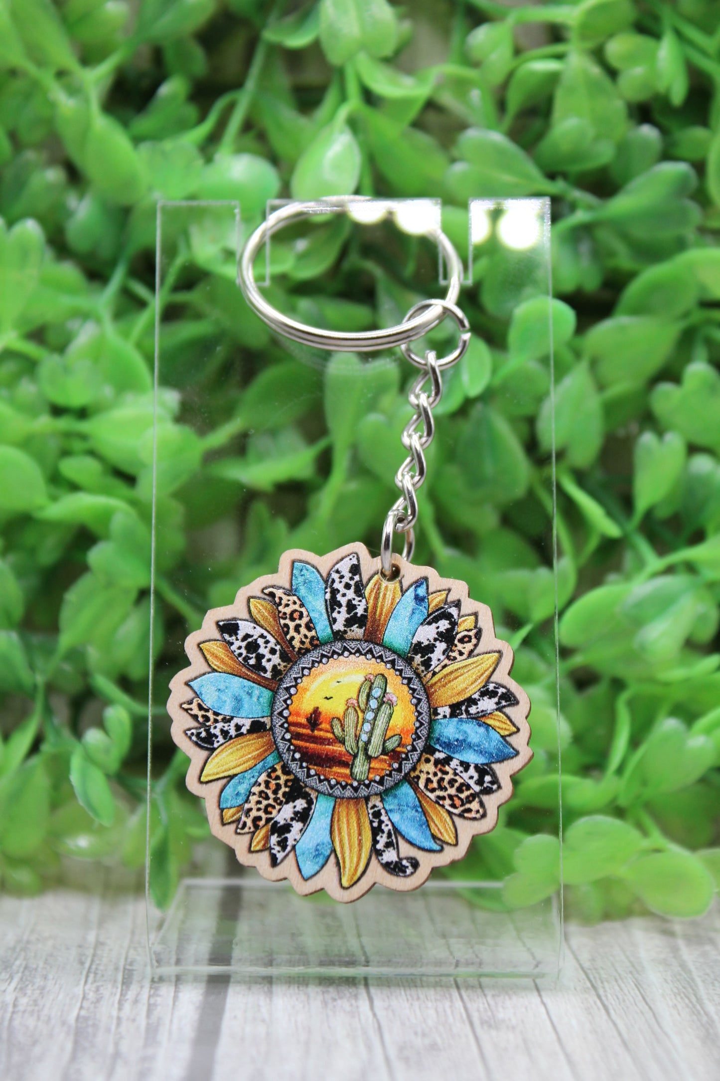 Desert Cactus Sunflower Keychain