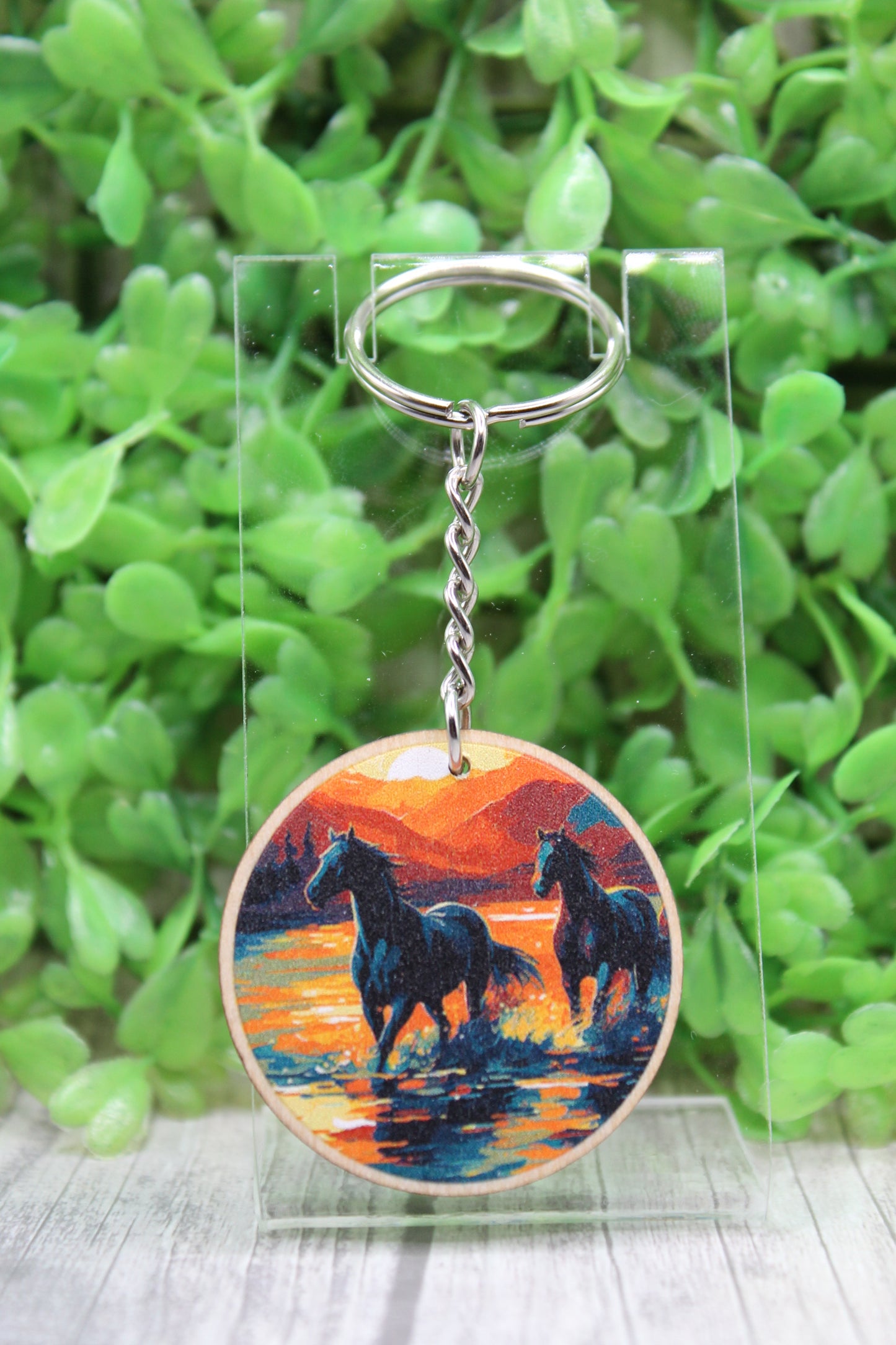 Horses Running Sunset Keychain