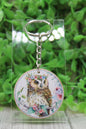 Floral Owl Wooden Keychain