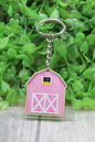 Pink Barn Wooden Keychain
