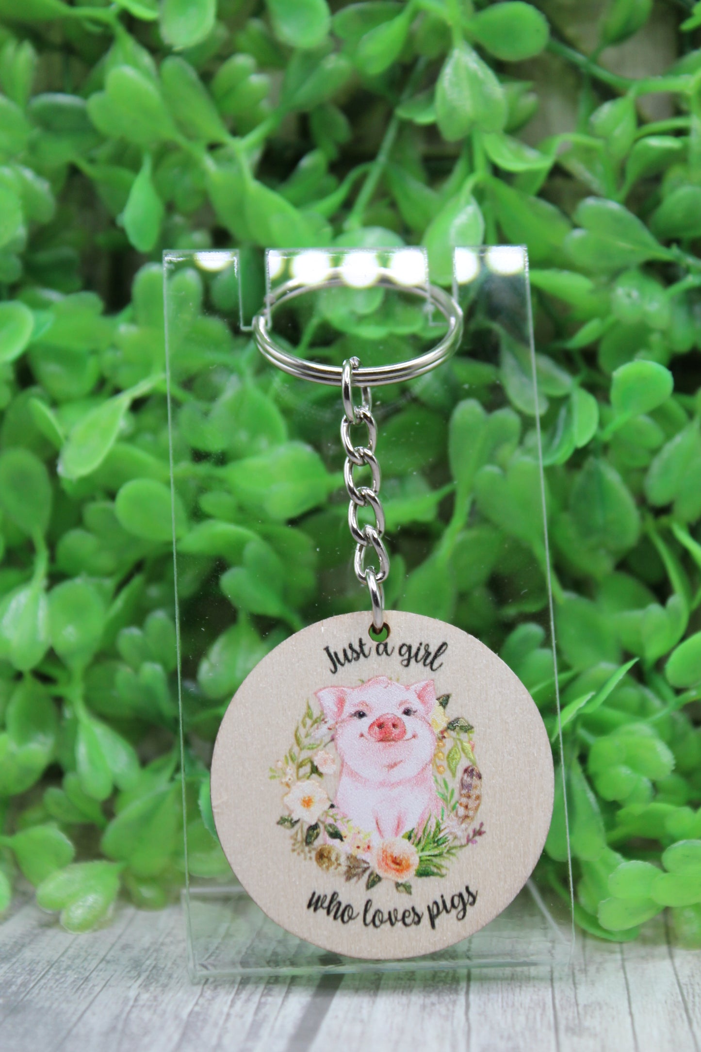 Just a Girl Who Loves Pigs Wooden Keychain