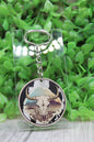 Steer Skull on Cow Print Wooden Keychain