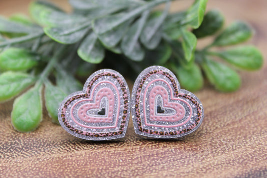 Silver, Pink & Leopard Hearts Valentine's Day • Stud Earrings