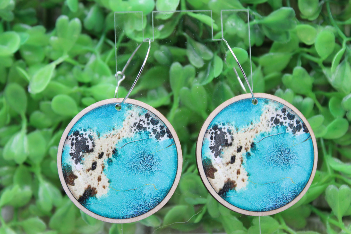 Turquoise & Cow Print Dangle Earrings