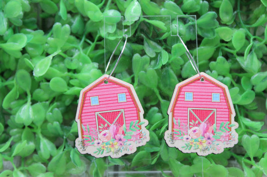 Pink Floral Barn Dangle Earrings