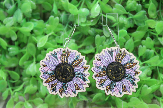 Purple Sunflower Dangle Earrings