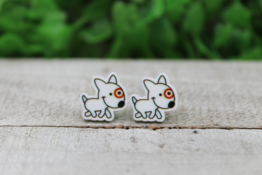 White Dog Stud Earrings
