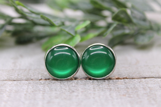 Green Cat's Eye Stud Earrings