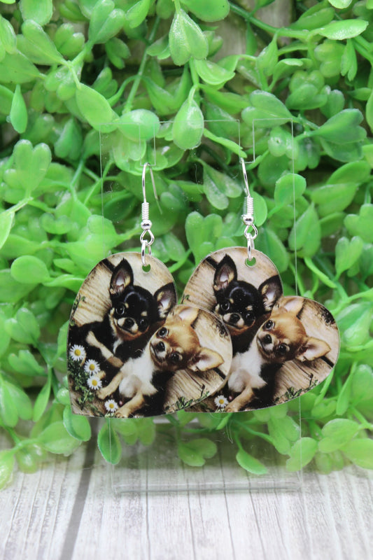 Chihuahua Dog Heart Dangle Earrings