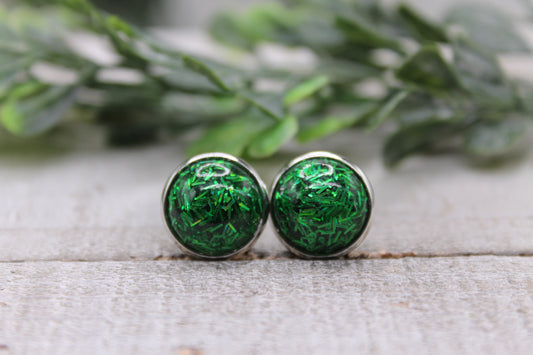 Green Confetti Dome Stud Earrings