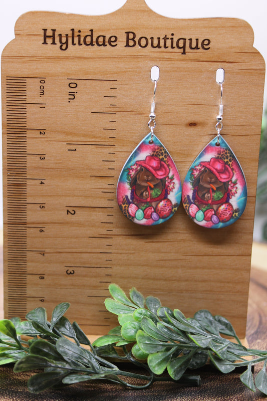 Pink Western Easter Rabbit Teardrop • Dangle Earrings