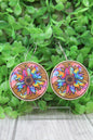 Tie Dye & Leopard Sunflower Wood Circle Hoop Dangle Earrings