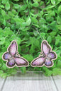 Purple Butterflies Wood Hoop Dangle Earrings