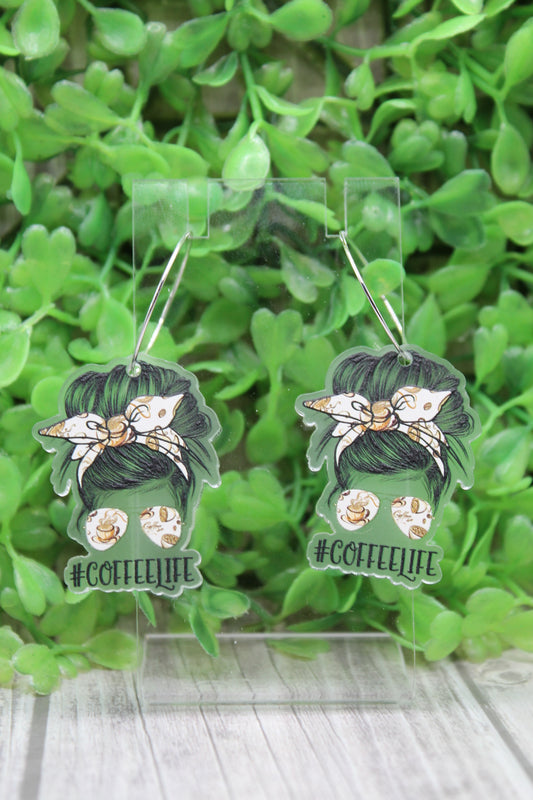 Coffee Life Messy Bun Hoop Dangle Earrings