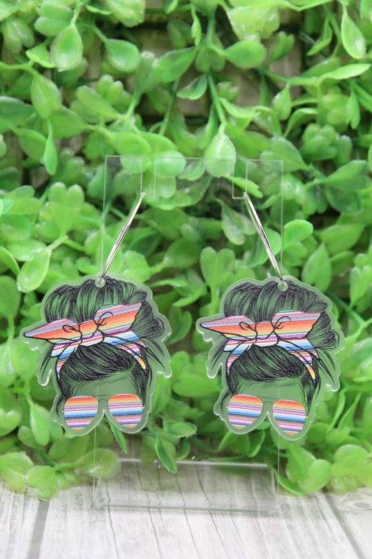 Serape Messy Bun Hoop Dangle Earrings