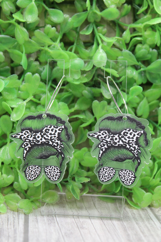 White Leopard Messy Bun Hoop Dangle Earrings